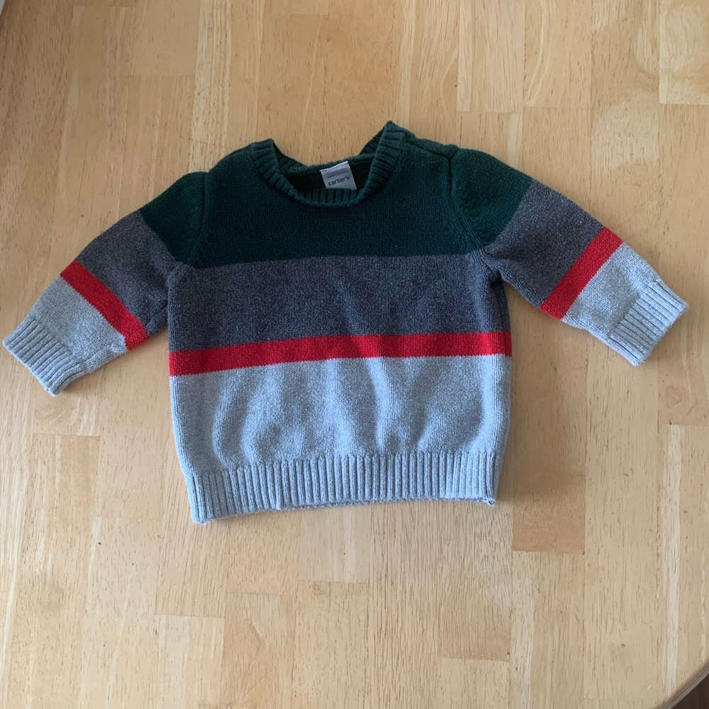 Carter’s | 3m Green, Red & Grey Striped Grandpa Sweater